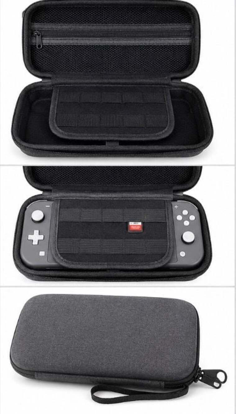 Nintendo Switch Lite Carrying Case Gray Hard Shell Travel Bag Game Card Slots
